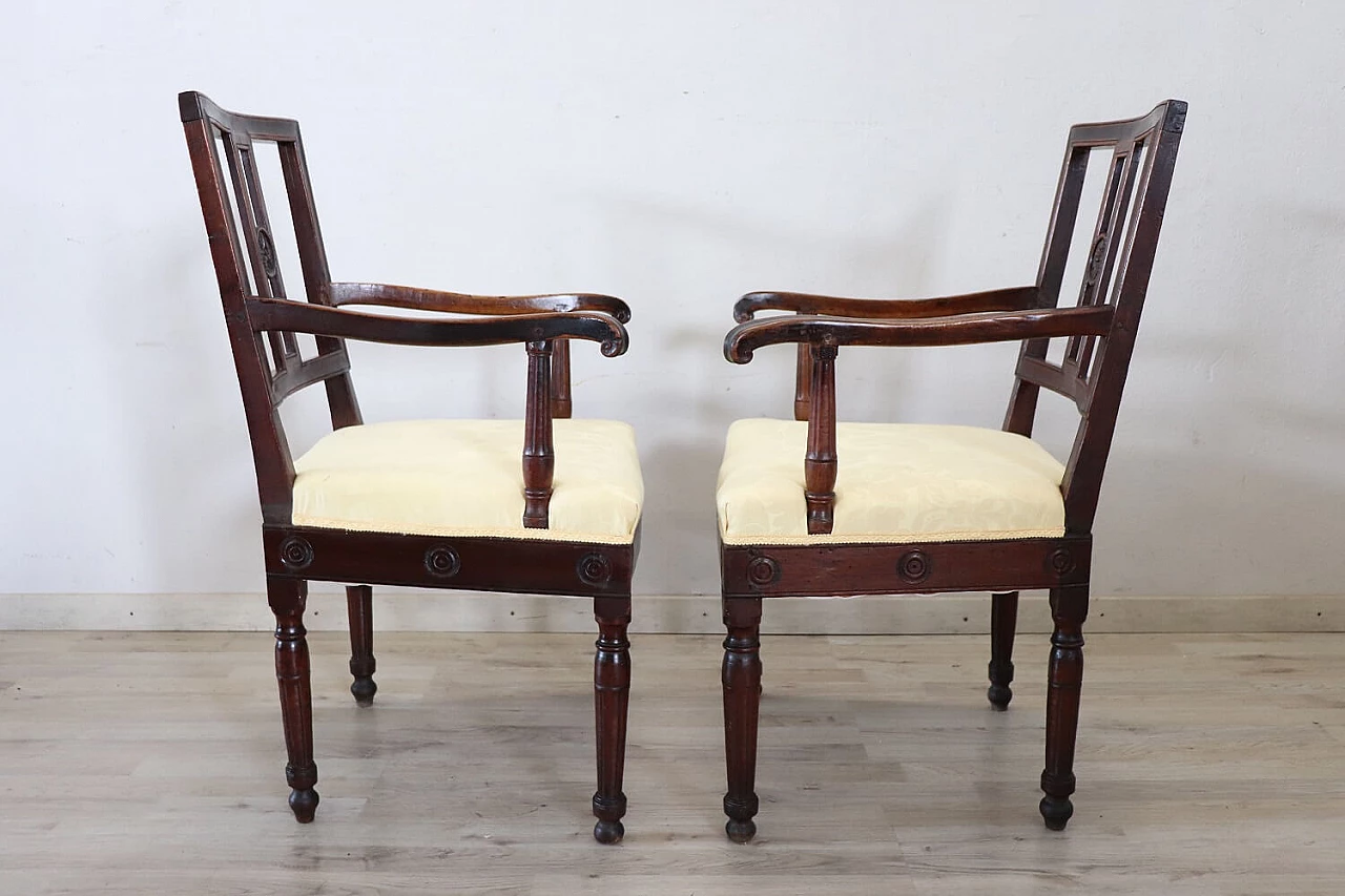 Pair of Louis XVI solid walnut and fabric armchairs, 18th century 9