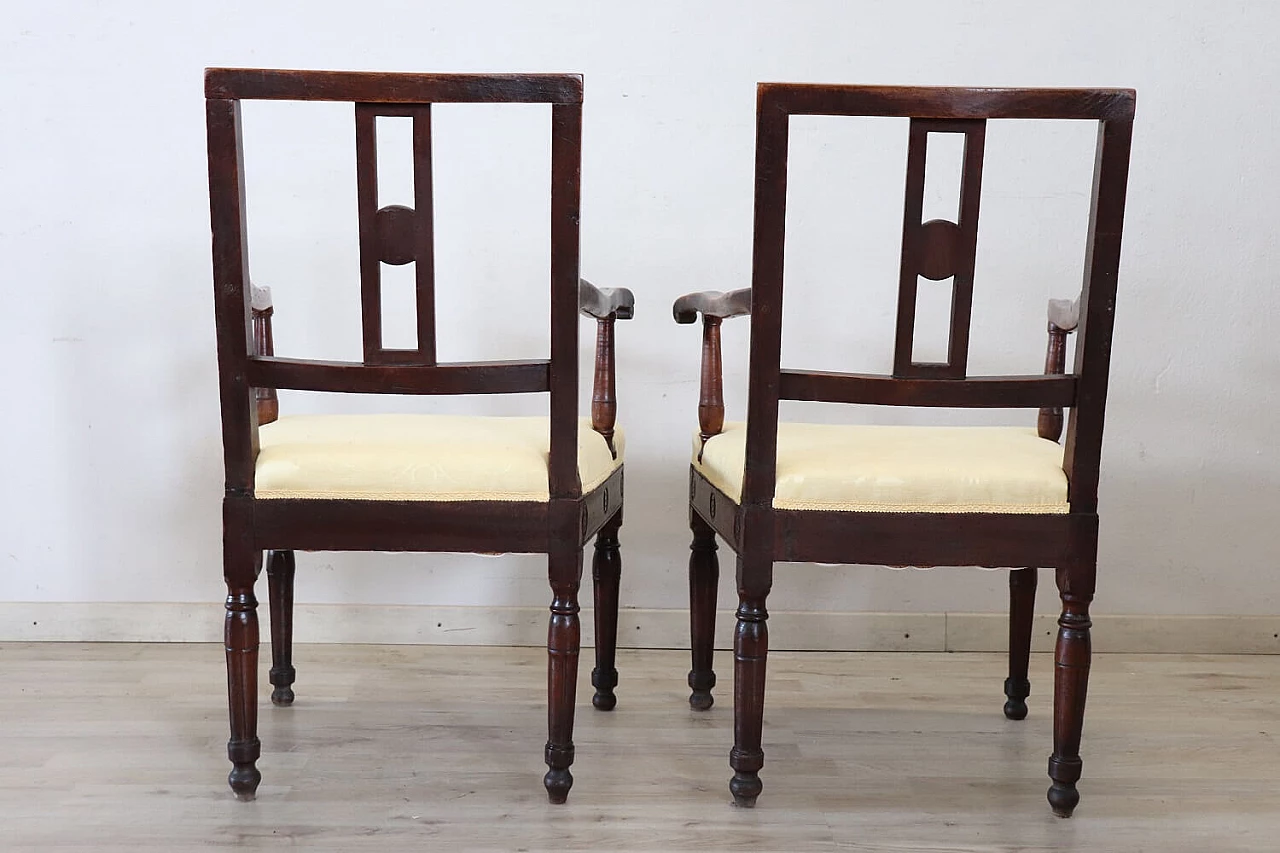Pair of Louis XVI solid walnut and fabric armchairs, 18th century 10