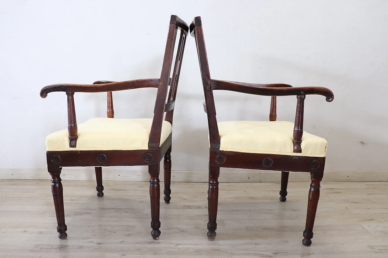 Pair of Louis XVI solid walnut and fabric armchairs, 18th century 11