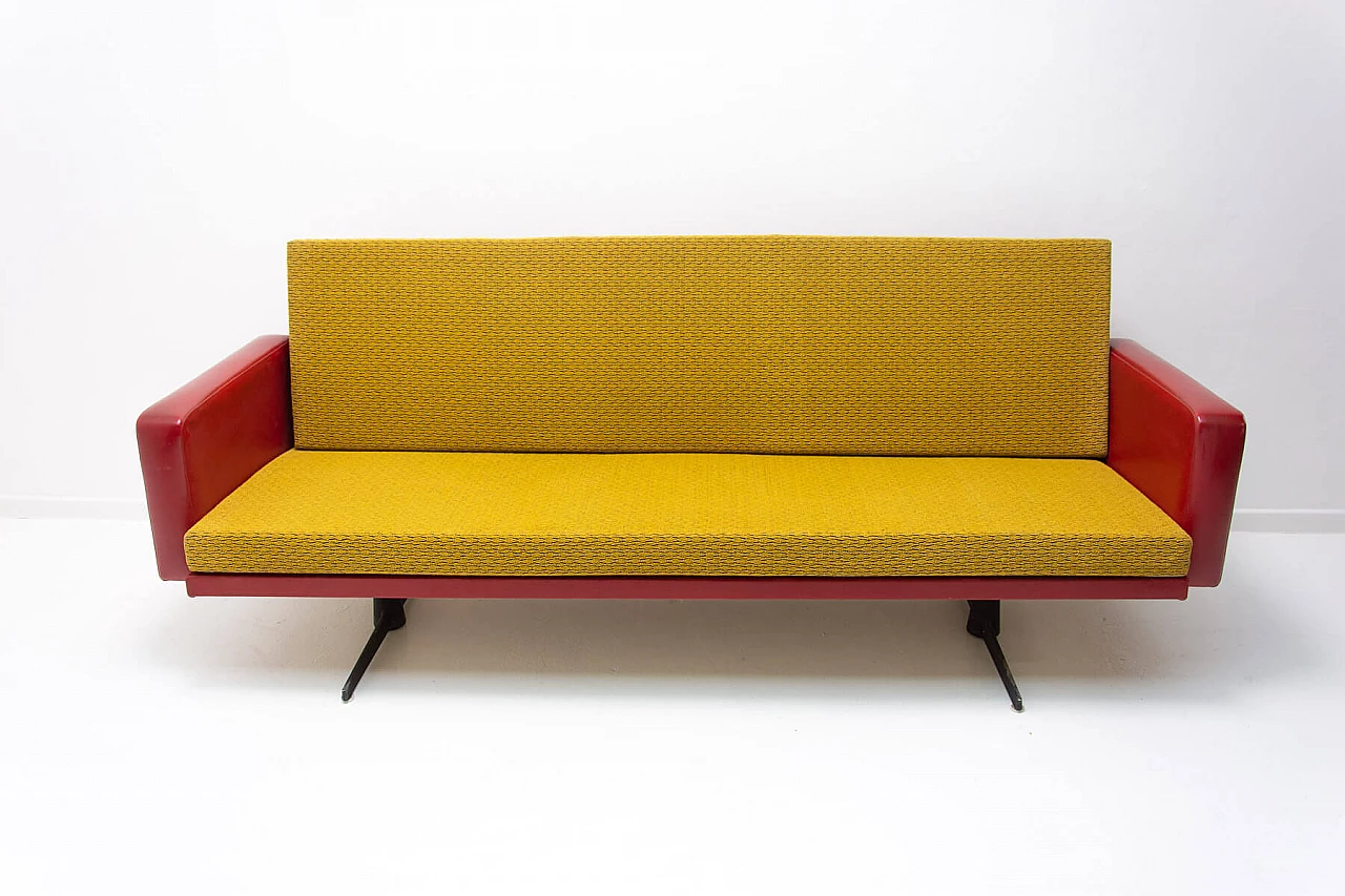 Divano cecoslovacco in ferro, tessuto e similpelle, anni '70 11
