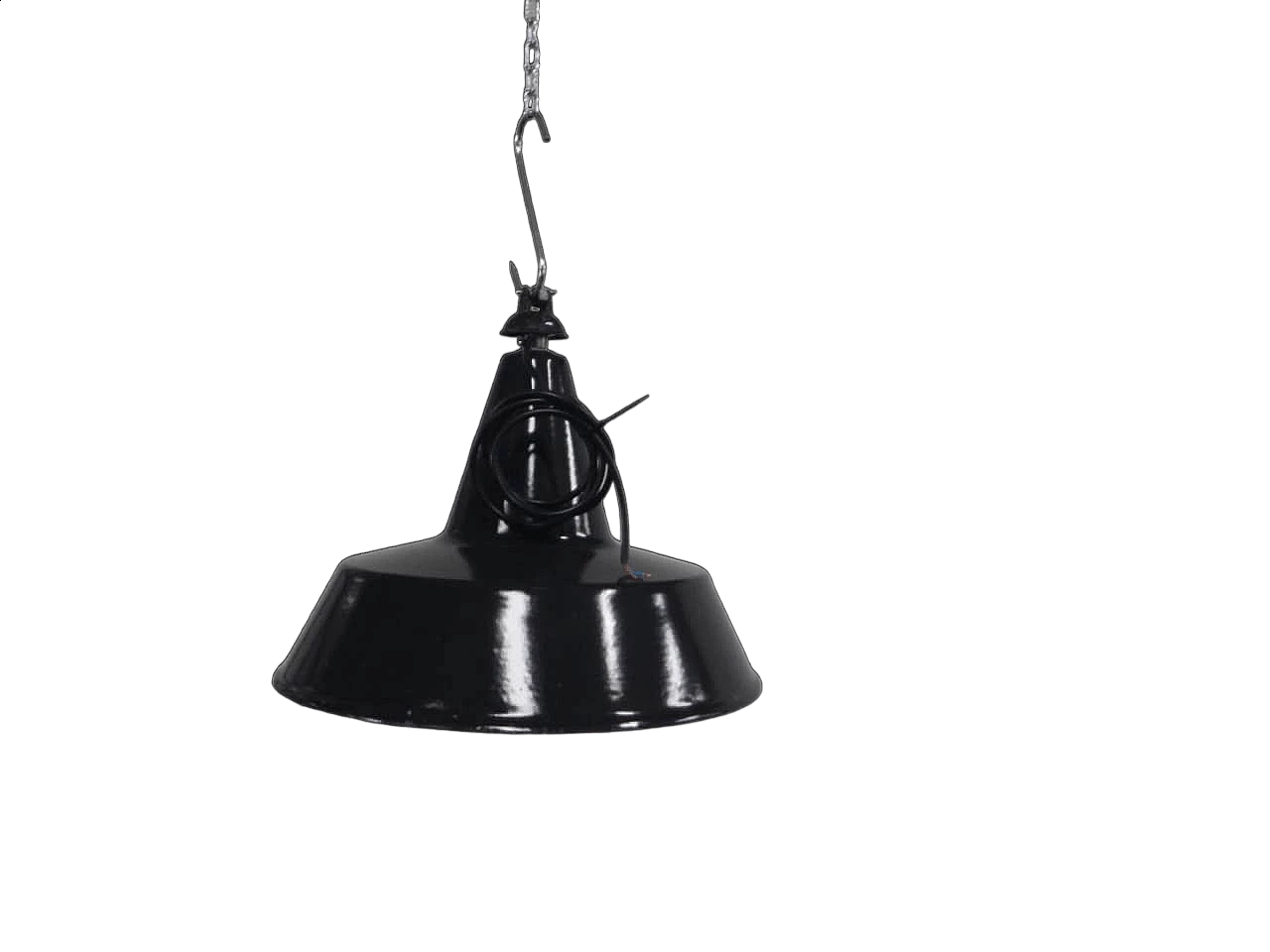 Black metal ceiling lamp and white inside, 1940s 10