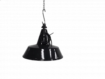 Black metal ceiling lamp and white inside, 1940s