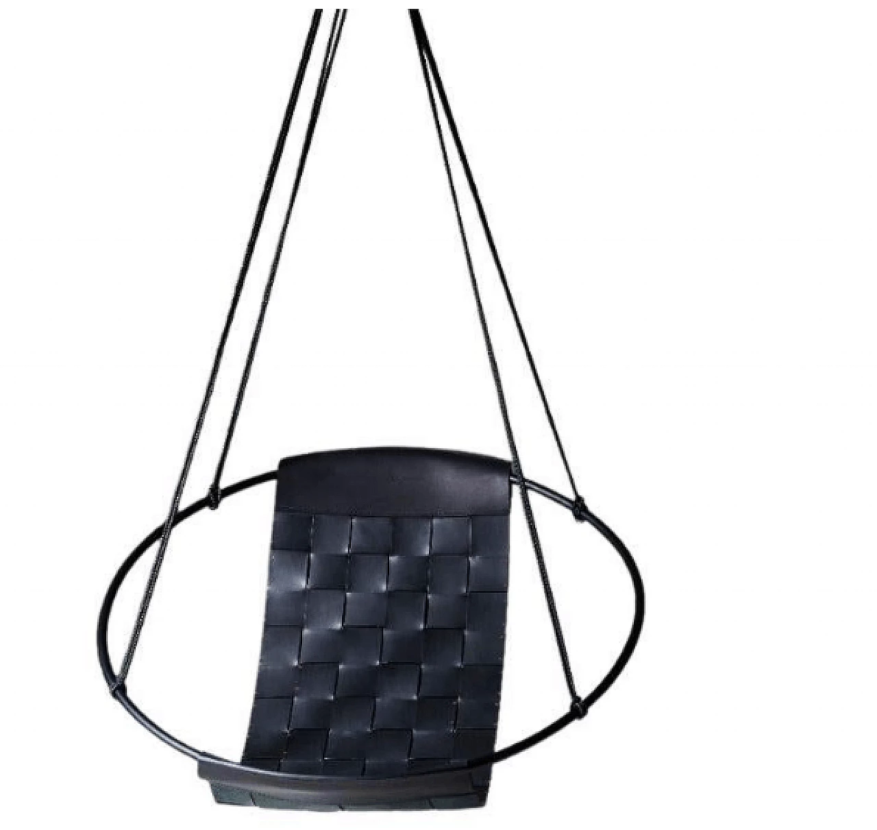 Poltrona sospesa in pelle nera intrecciata e metallo 1