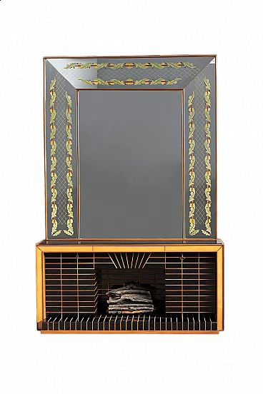 Rosewood and black glass sideboard with mirror by Luigi Brusotti, 1940s