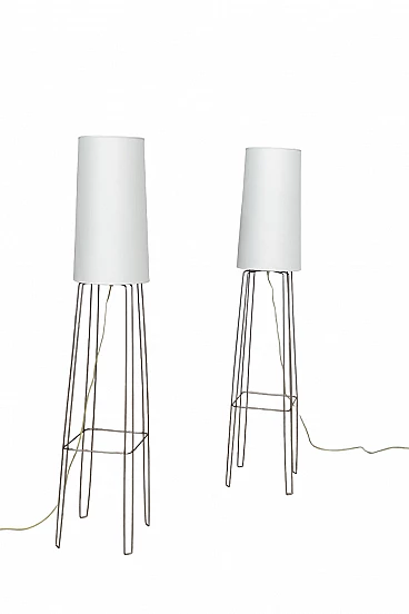 Pair of iron and plasticized fabric floor lamps, 2000s
