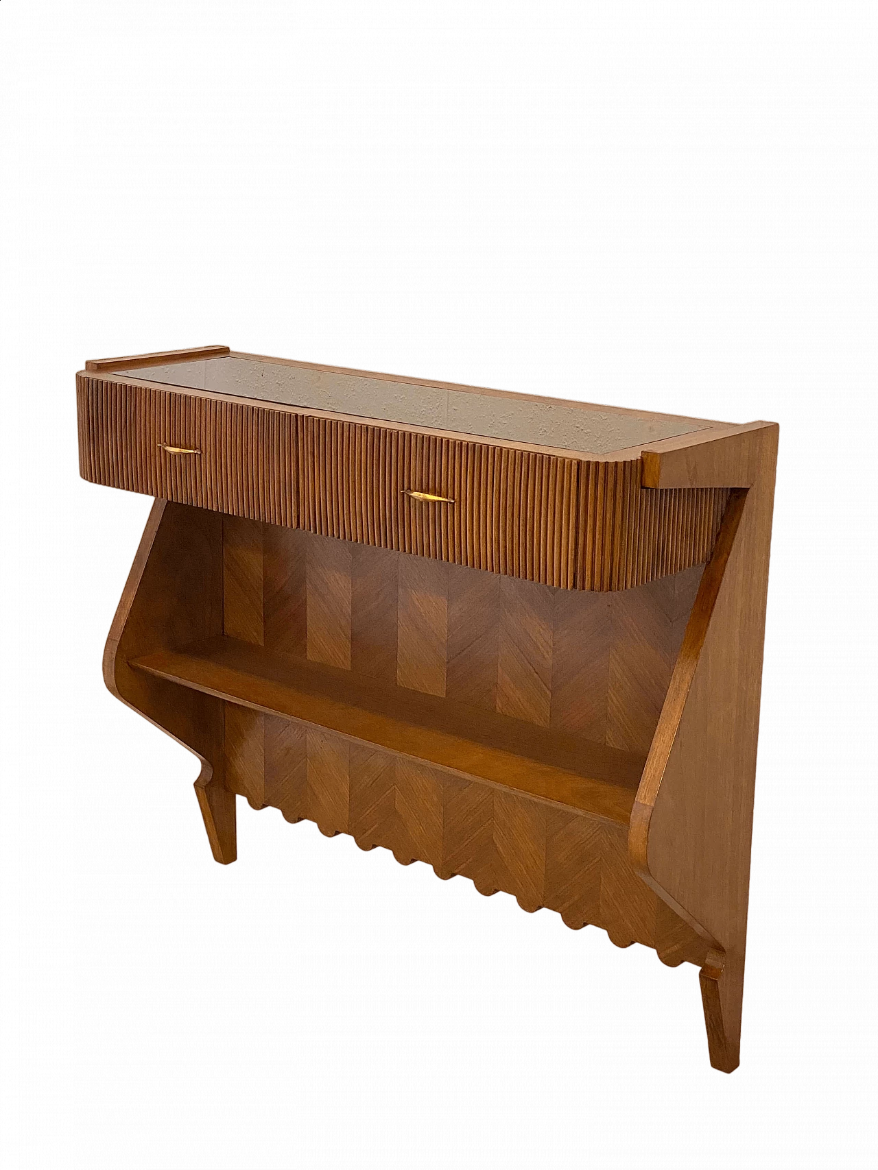 Walnut console with black glass top in the style of Paolo Buffa, 1940s 19