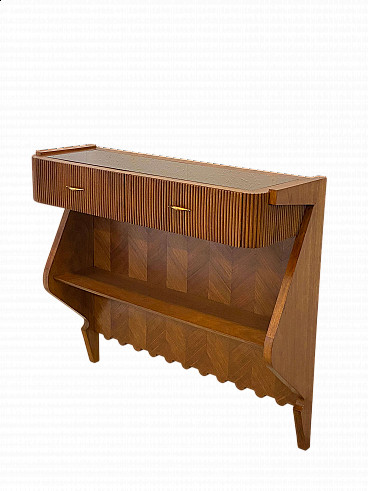Walnut console with black glass top in the style of Paolo Buffa, 1940s