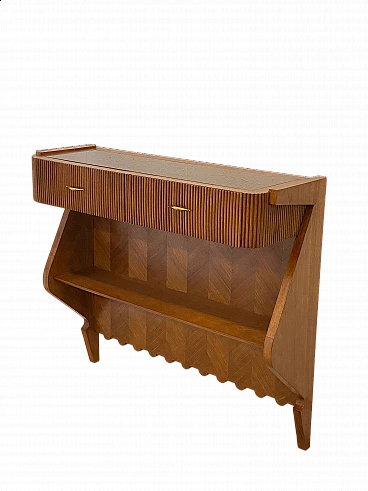 Walnut console with black glass top in the style of Paolo Buffa, 1940s