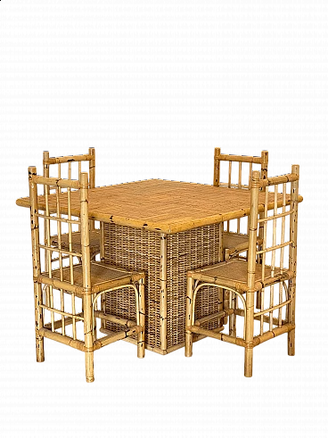 4 Chairs and table in bamboo in the style of Vivai del Sud, 1970s