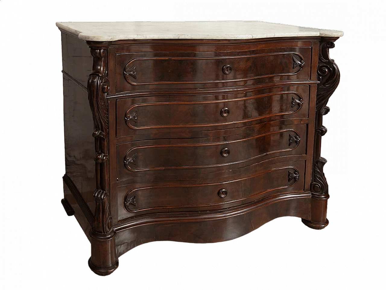 Louis Philippe mahogany feather chest of drawers with marble top, 19th century 7