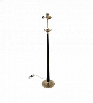 Lampada da terra in legno e ottone, anni '50