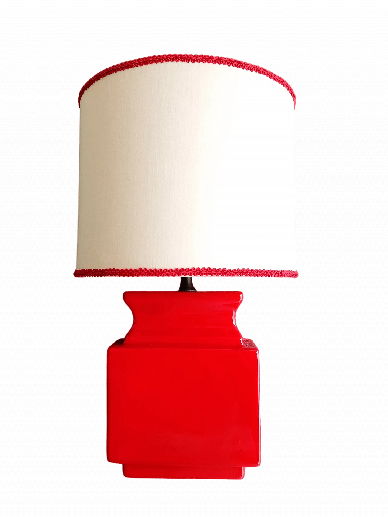Red glazed ceramic wall lamp with silk shade, 1970s 14