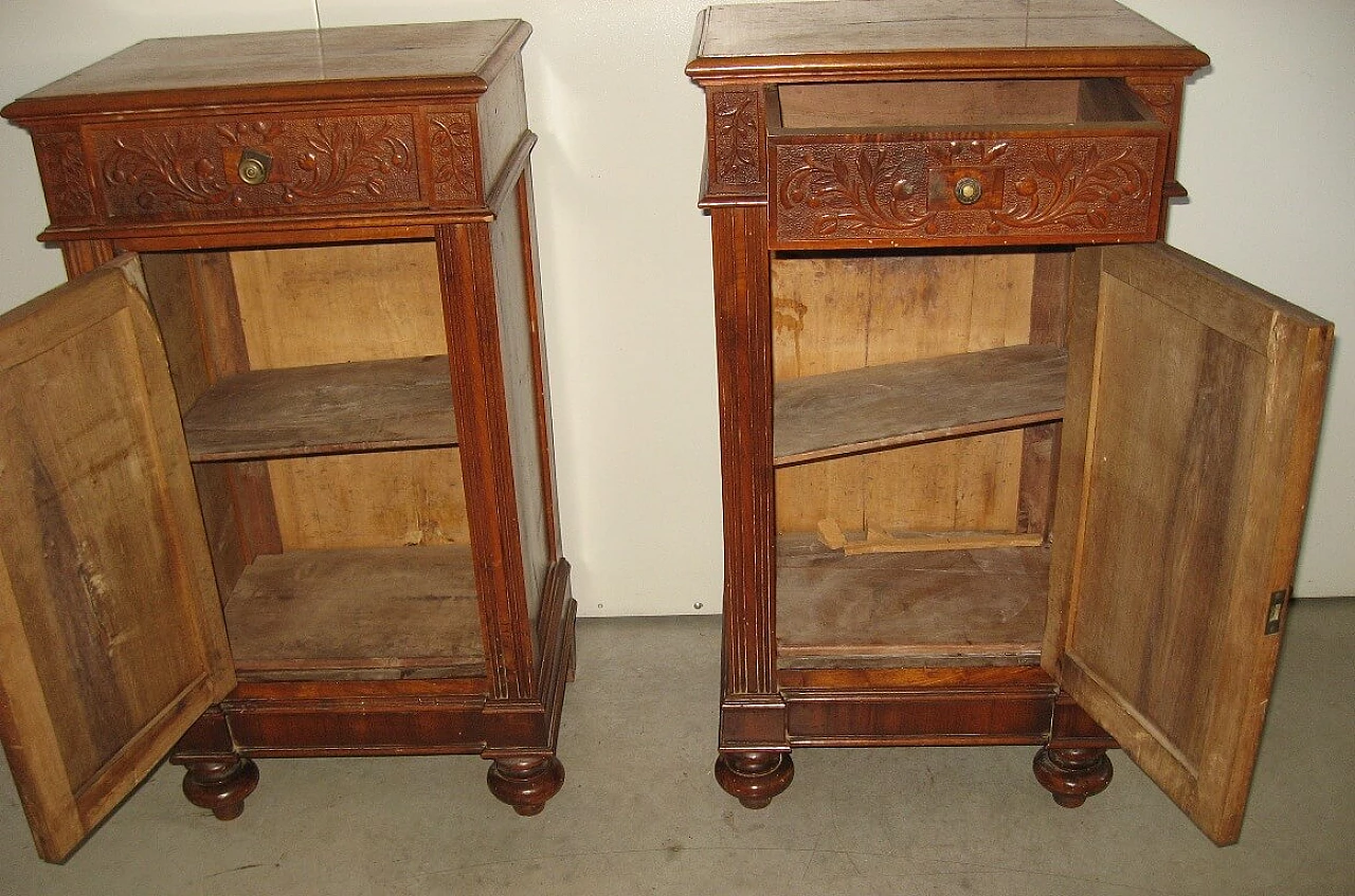 Pair of Lombard solid walnut bedside tables, early 20th century 5