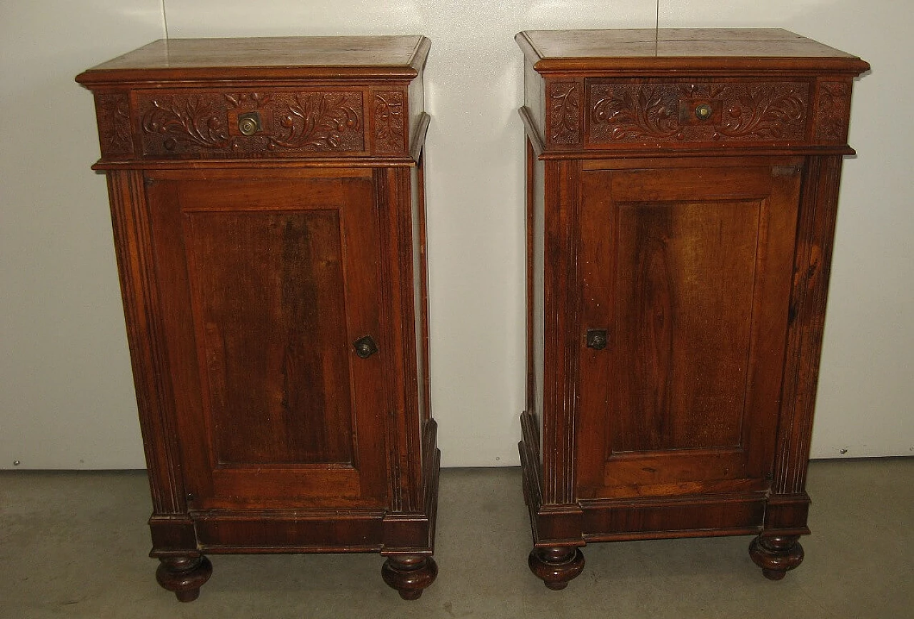 Pair of Lombard solid walnut bedside tables, early 20th century 11