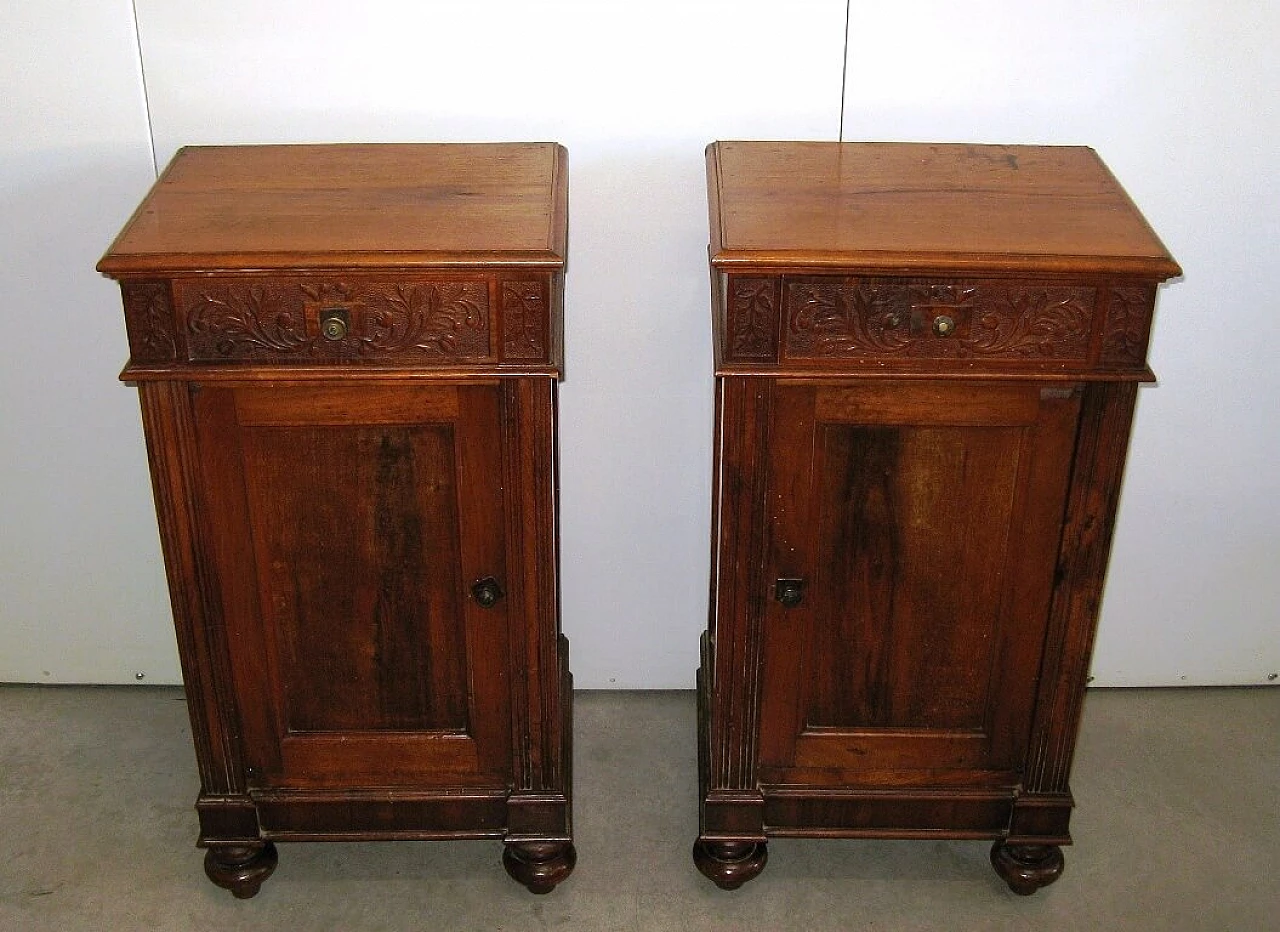 Pair of Lombard solid walnut bedside tables, early 20th century 12