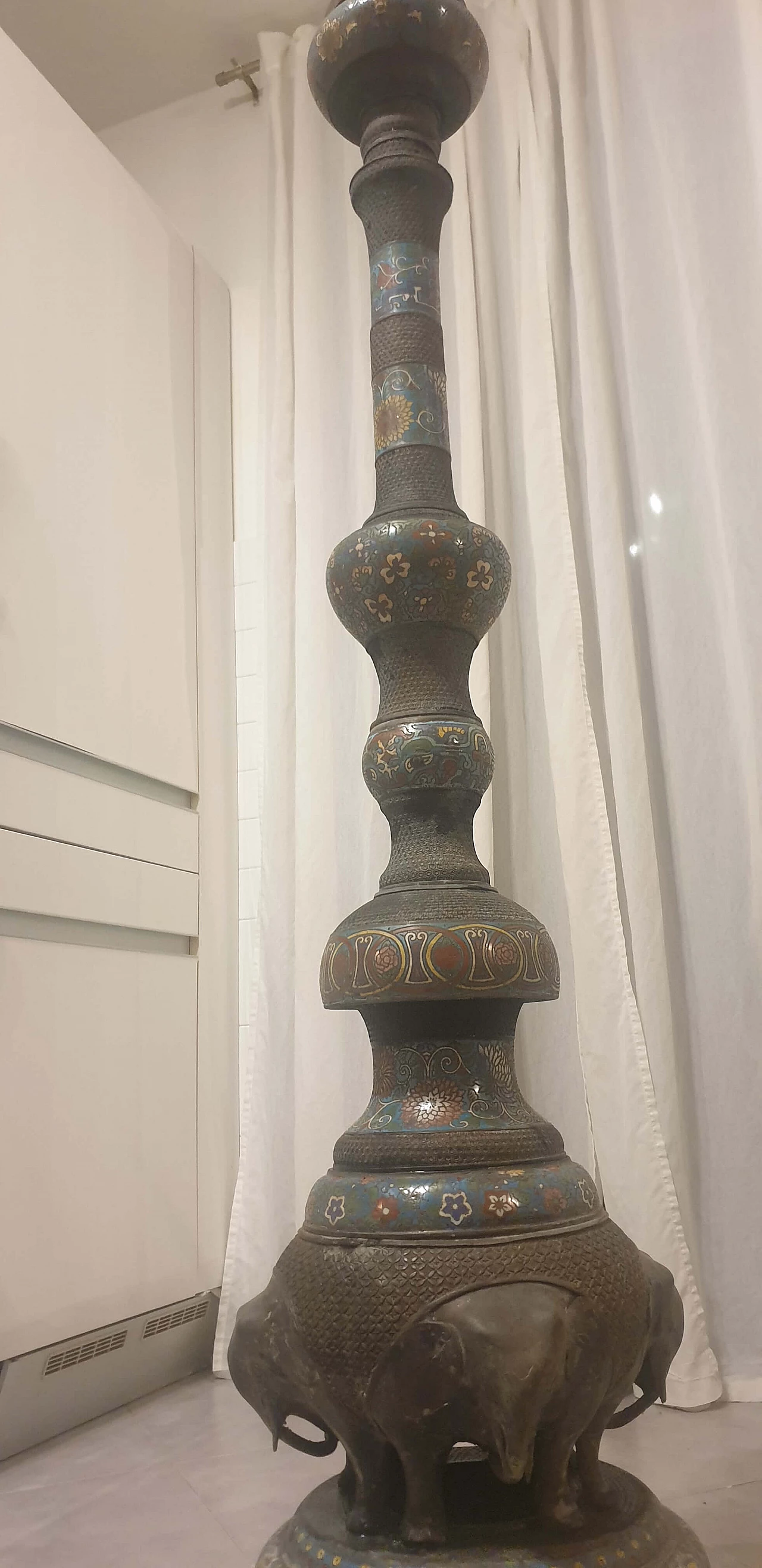 Inlaid and enamelled brass candlestick, 19th century 1