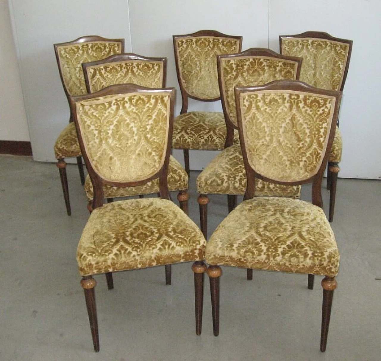 7 Empire style chairs in wood and fabric, 1970s 1