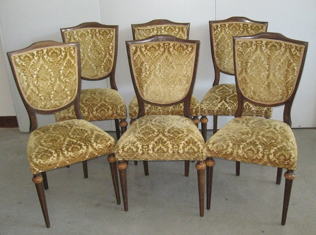 7 Empire style chairs in wood and fabric, 1970s 2