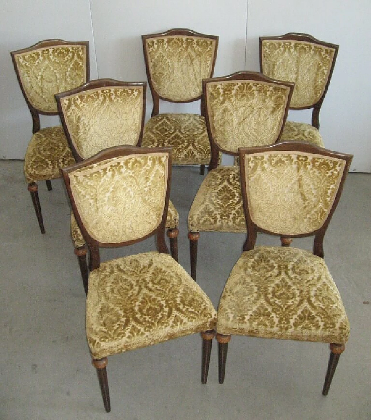 7 Empire style chairs in wood and fabric, 1970s 10