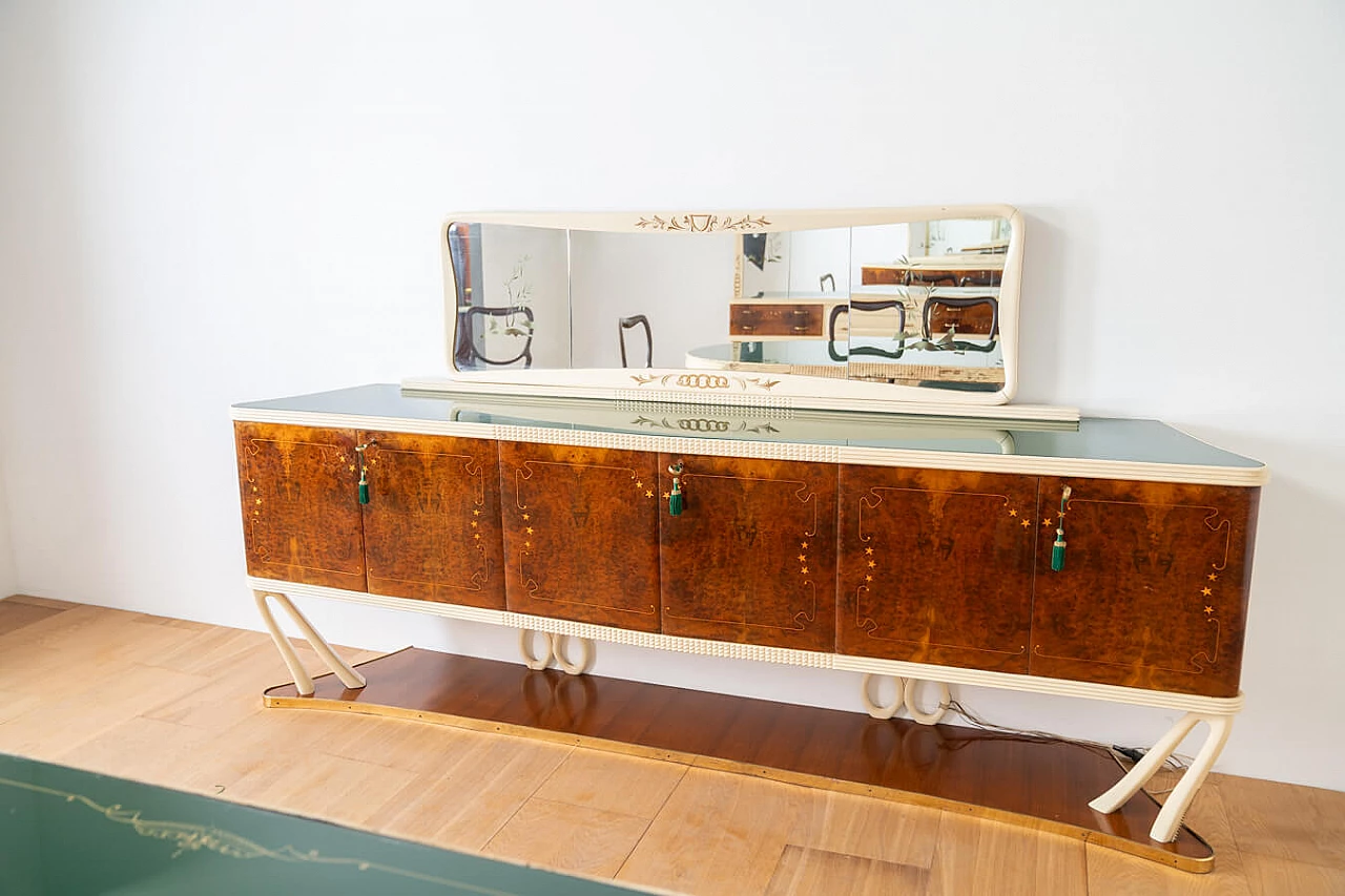 Pair of sideboards with mirror, table and chairs in the style of Vittorio Dassi, 1950s 35