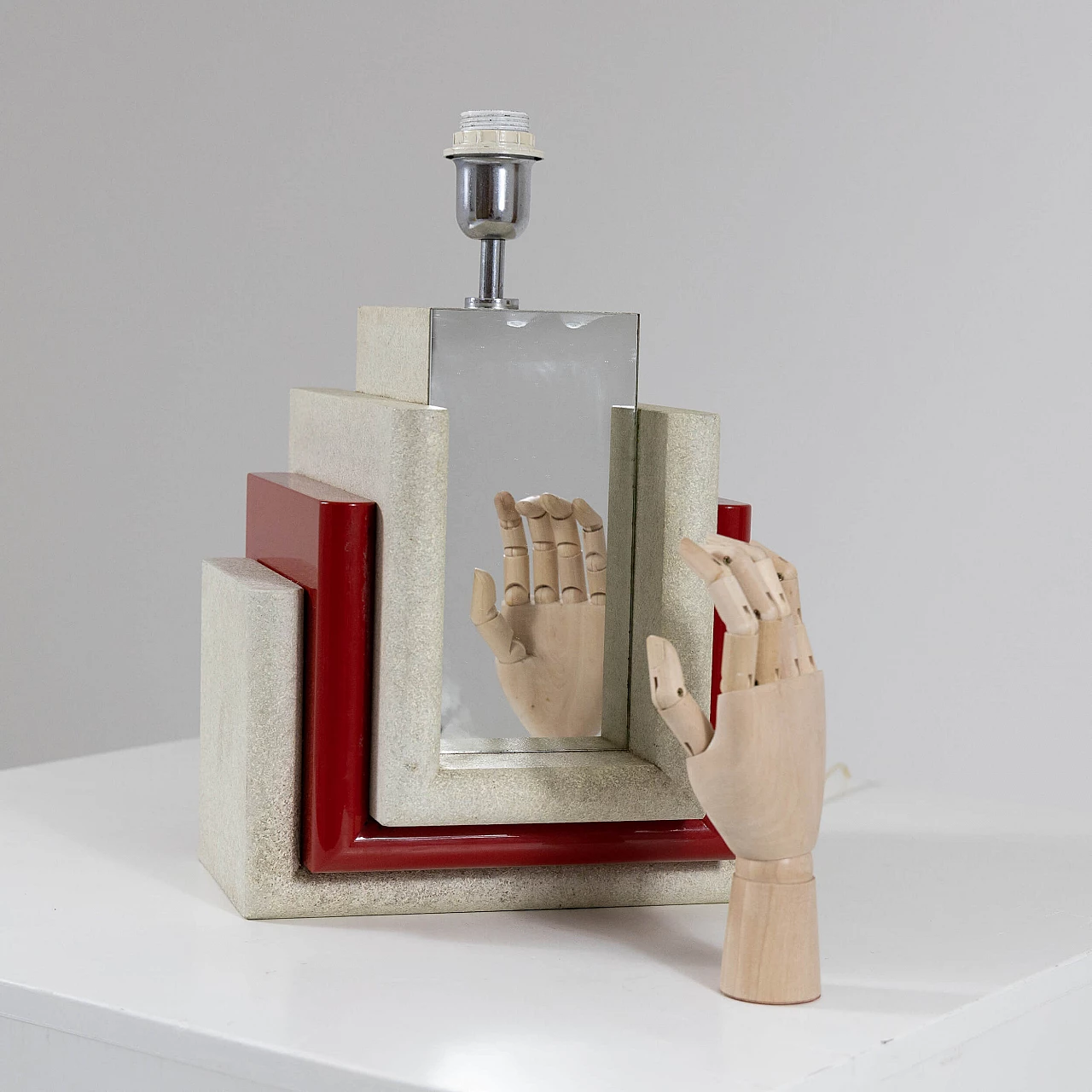 Painted wood table lamp with mirror, 1960s 4