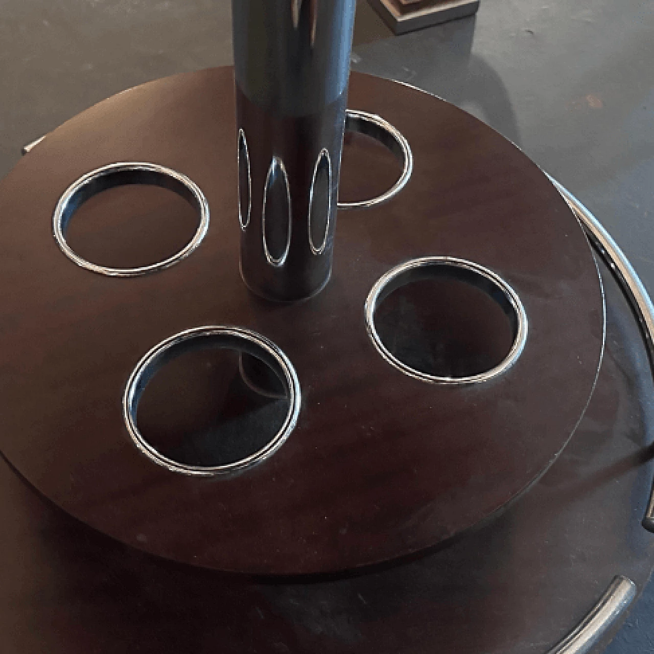 Round mahogany and steel bar cart, 1980s 12