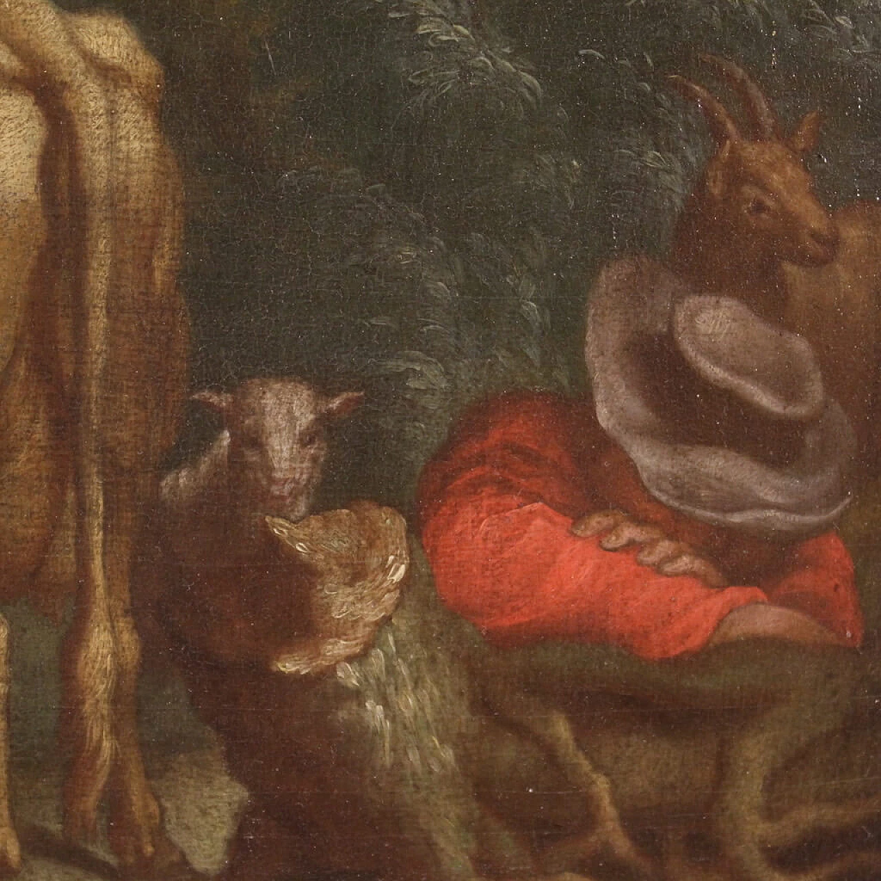 Bucolic landscape with shepherd and animals, oil painting on panel, 18th century 12