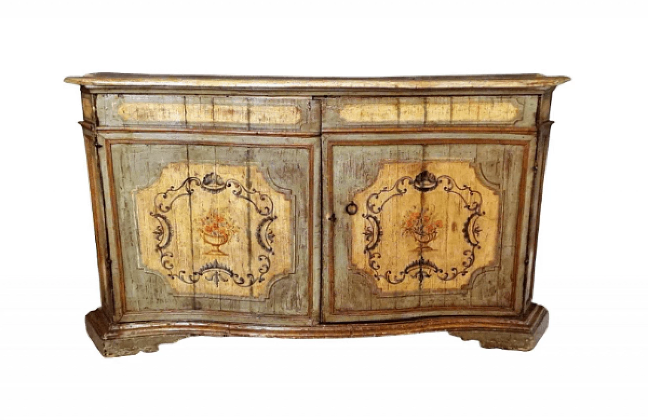 Credenza Luigi XIV veneziana in legno laccato e dipinto, inizio '700 1