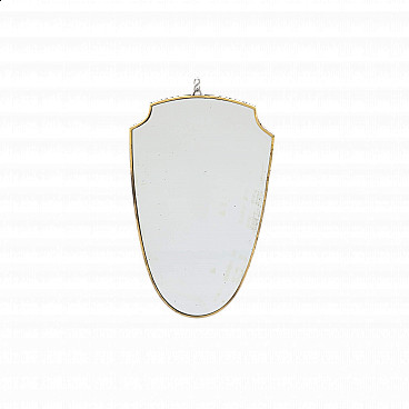 Shield mirror with brass frame, 1950s
