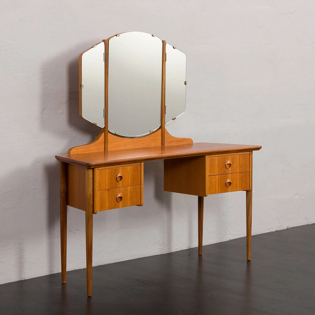 Teak vanity table with folding mirror attributed to John Texmon, 1960s 4