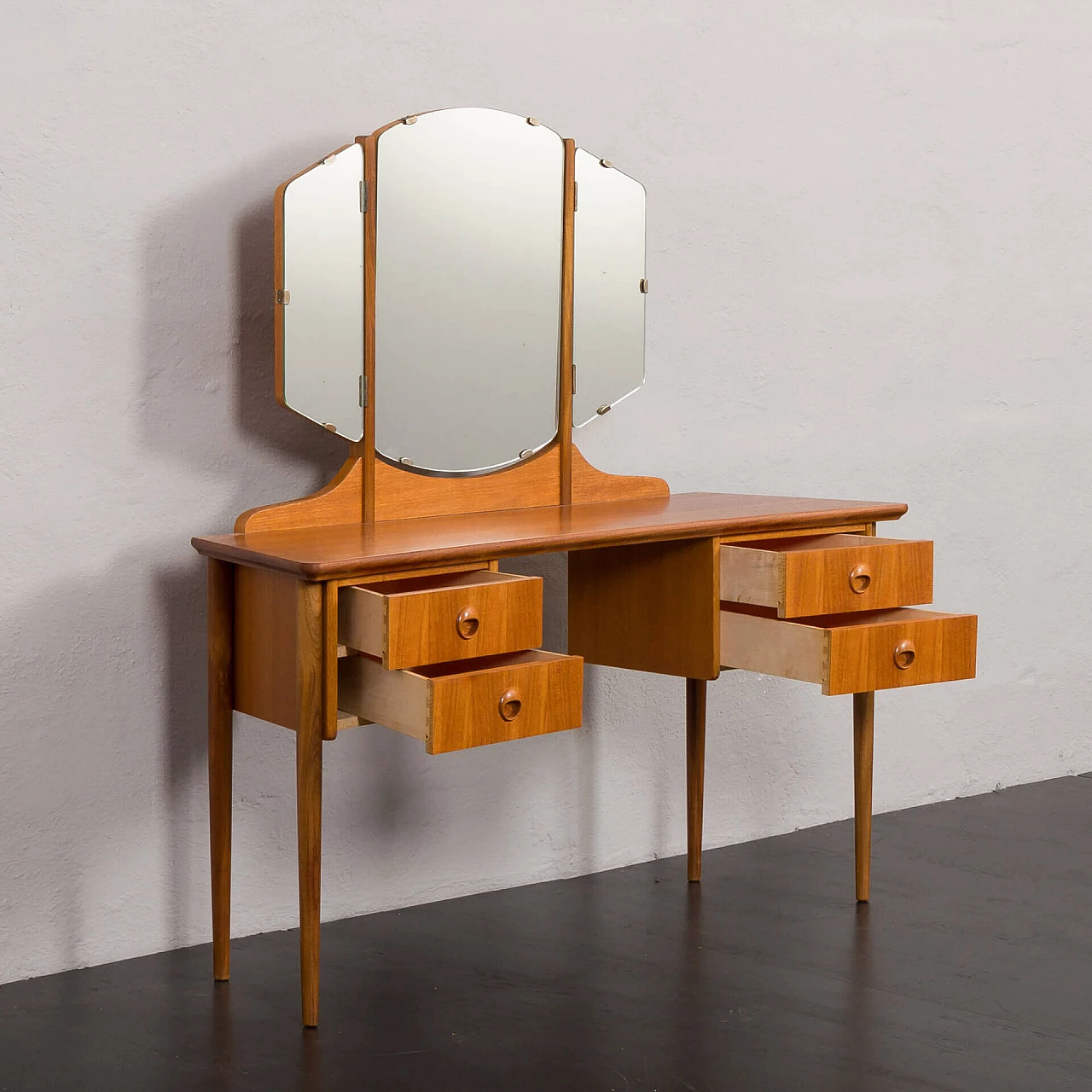 Teak vanity table with folding mirror attributed to John Texmon, 1960s 5