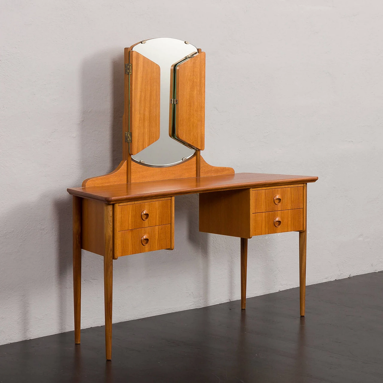 Teak vanity table with folding mirror attributed to John Texmon, 1960s 6