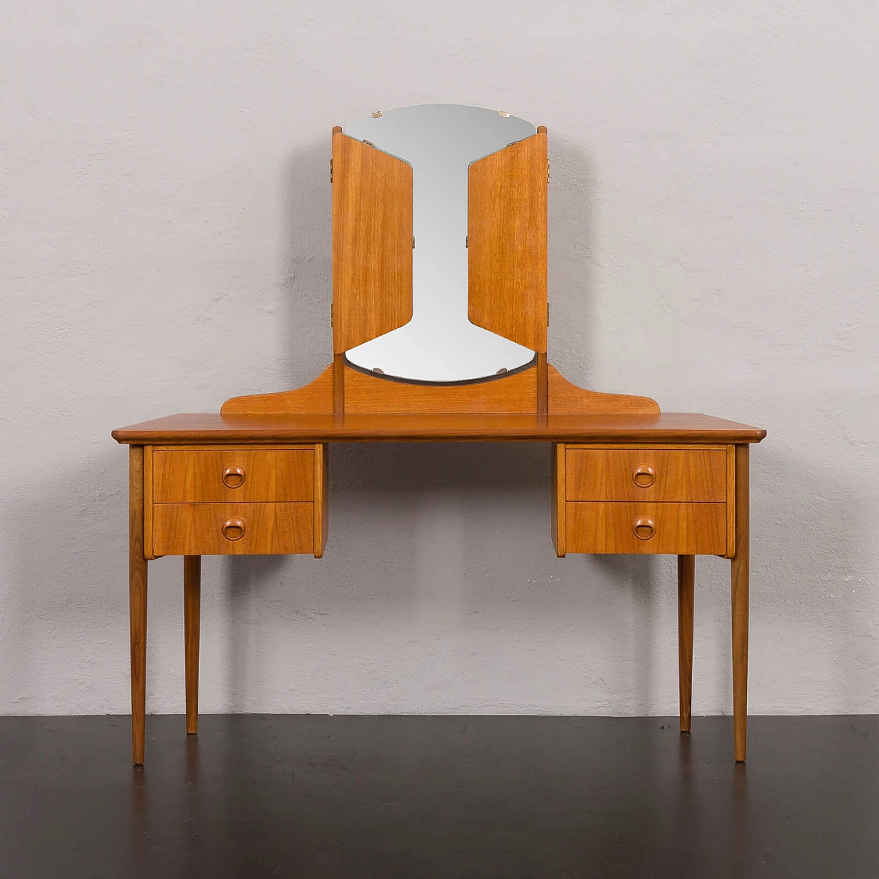 Teak vanity table with folding mirror attributed to John Texmon, 1960s 7