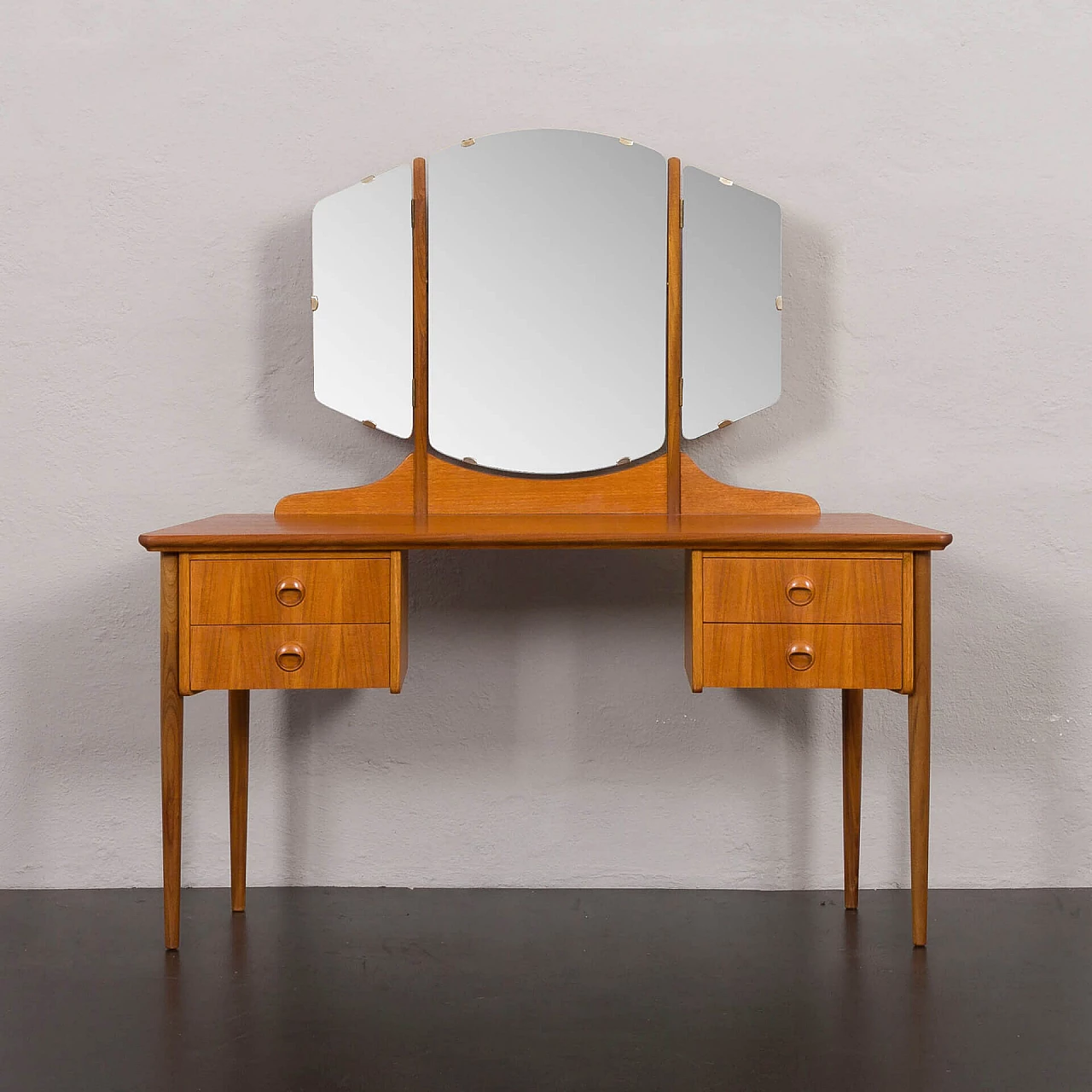 Teak vanity table with folding mirror attributed to John Texmon, 1960s 8