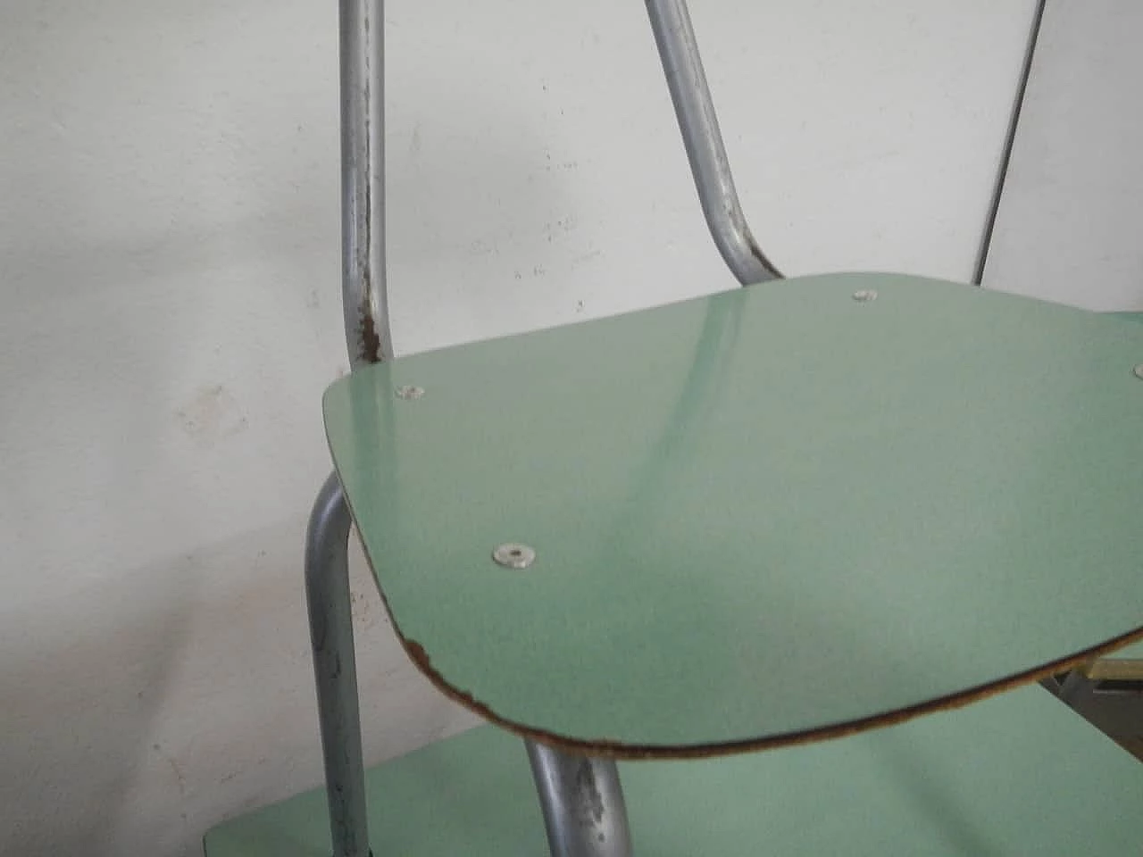 Pair of formica and metal school desks with chair, 1970s 5