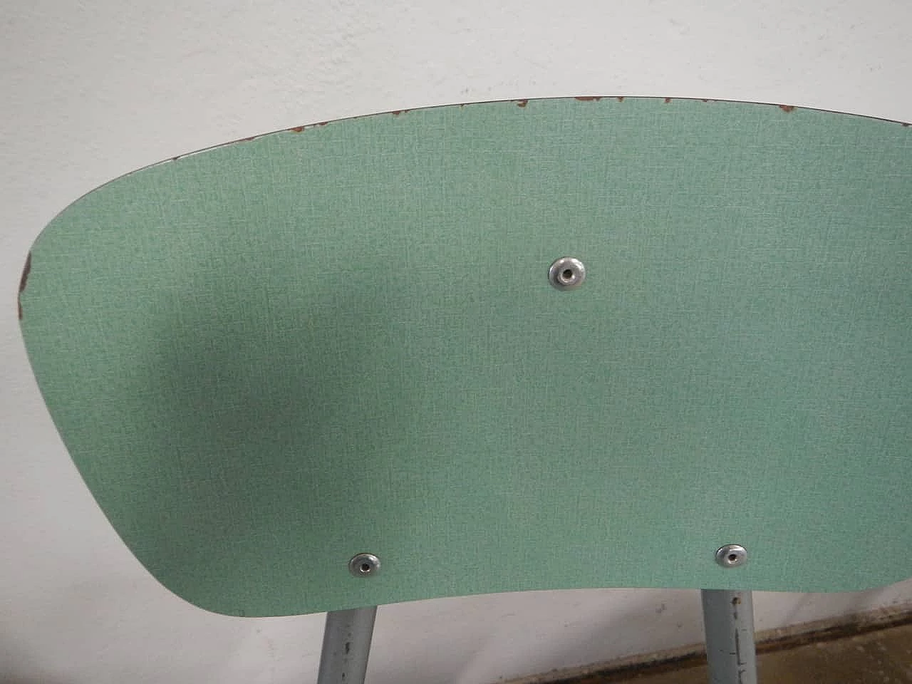 Pair of formica and metal school desks with chair, 1970s 6