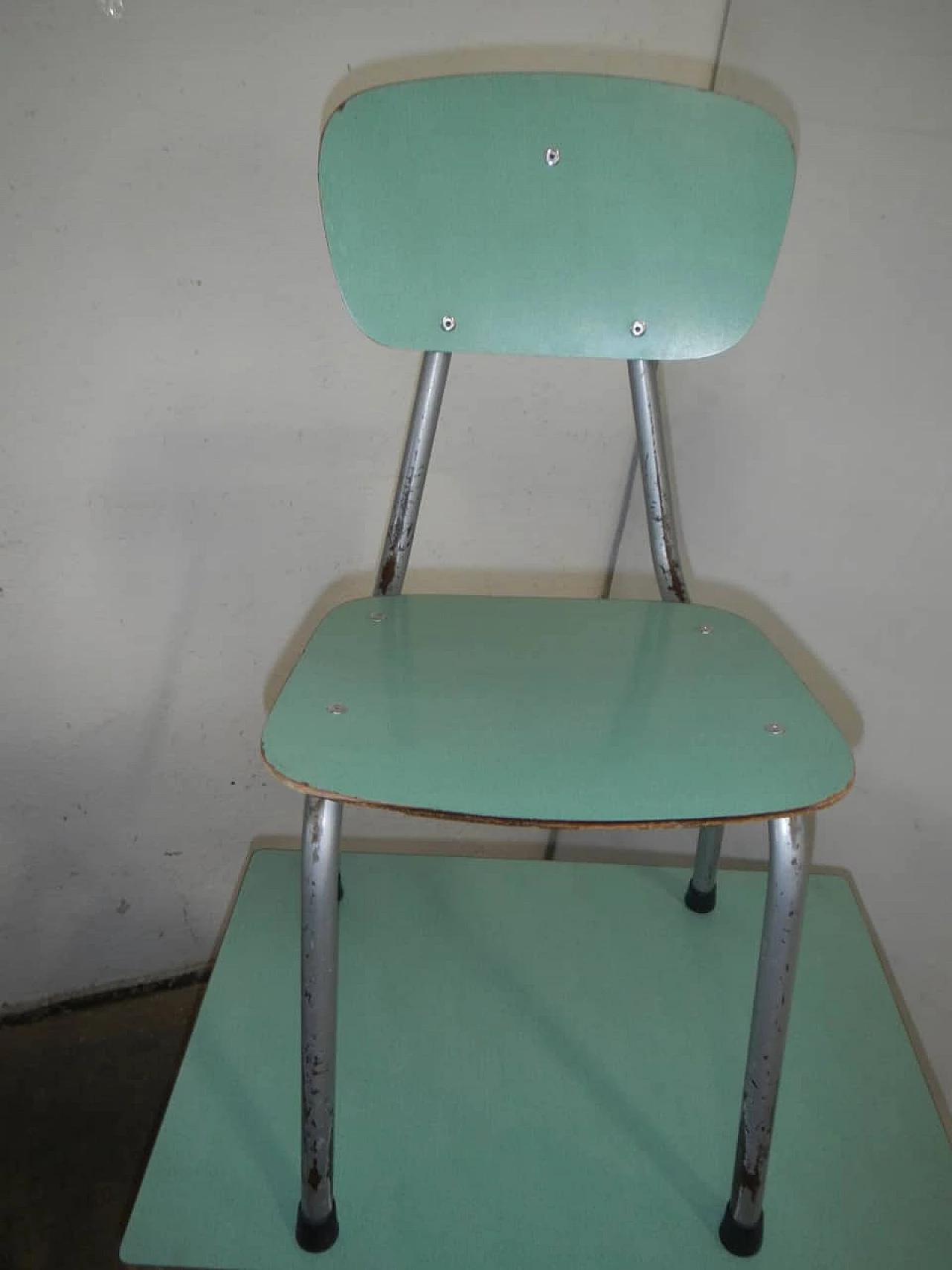 Pair of formica and metal school desks with chair, 1970s 9