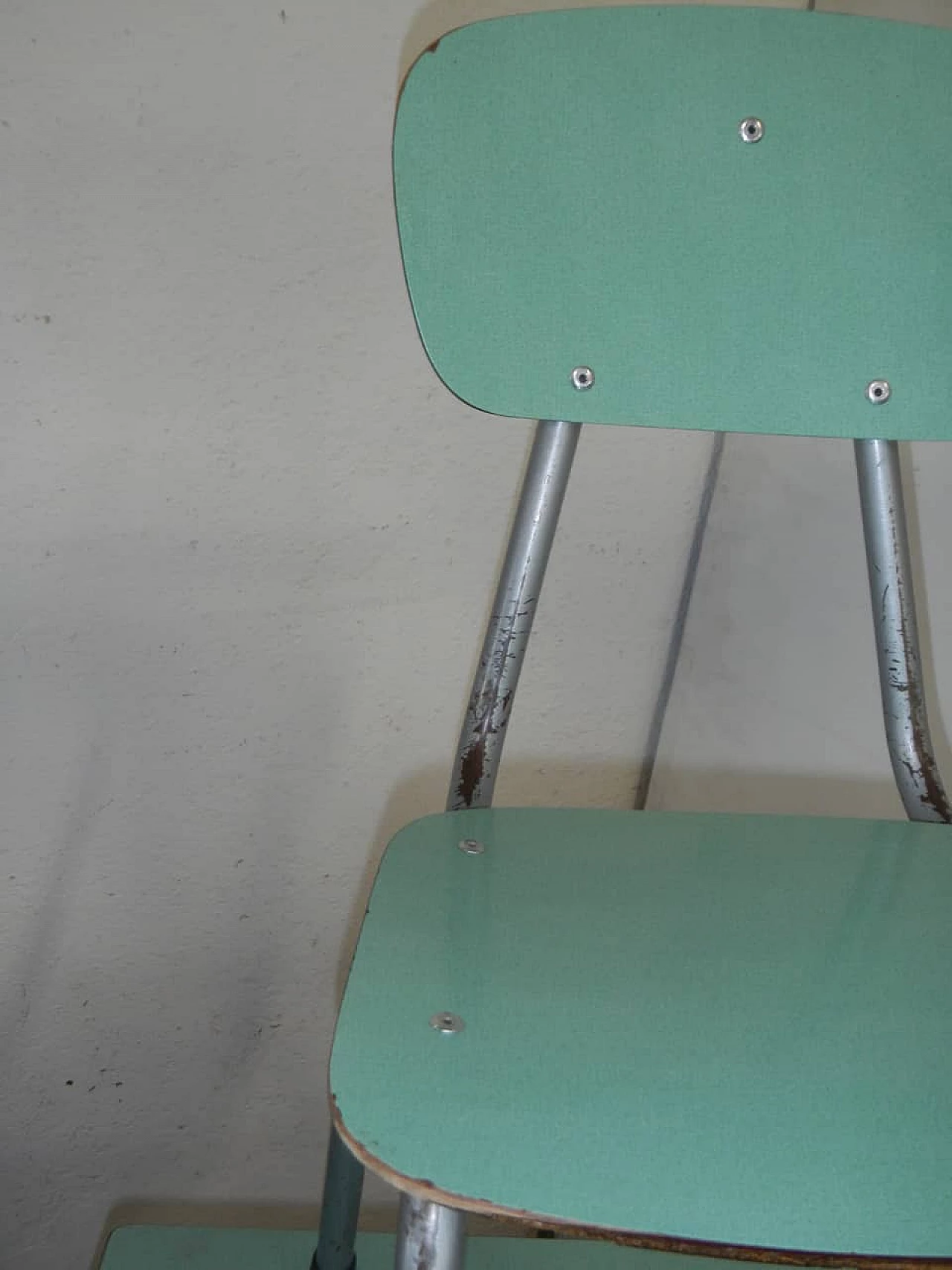 Pair of formica and metal school desks with chair, 1970s 10