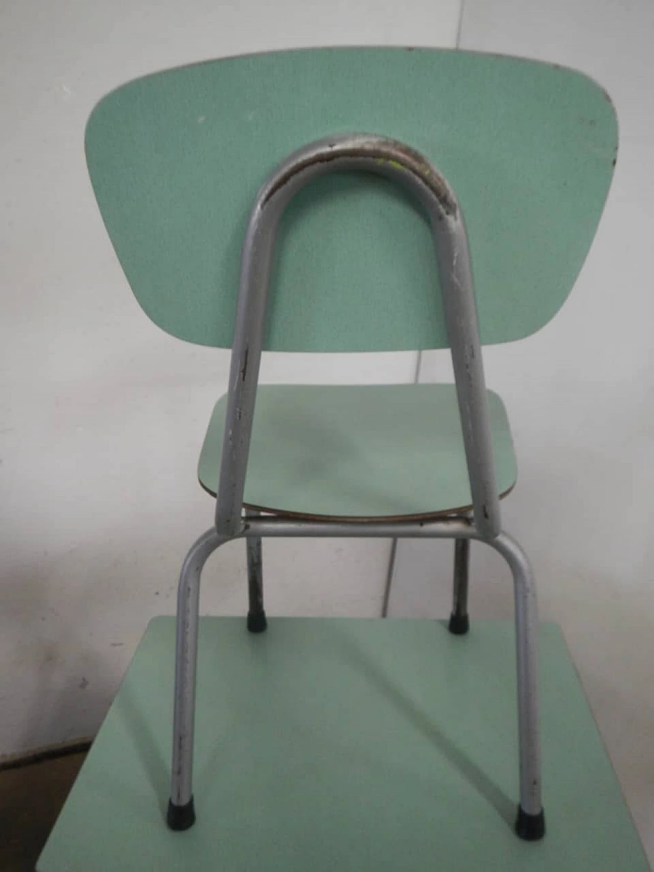 Pair of formica and metal school desks with chair, 1970s 12