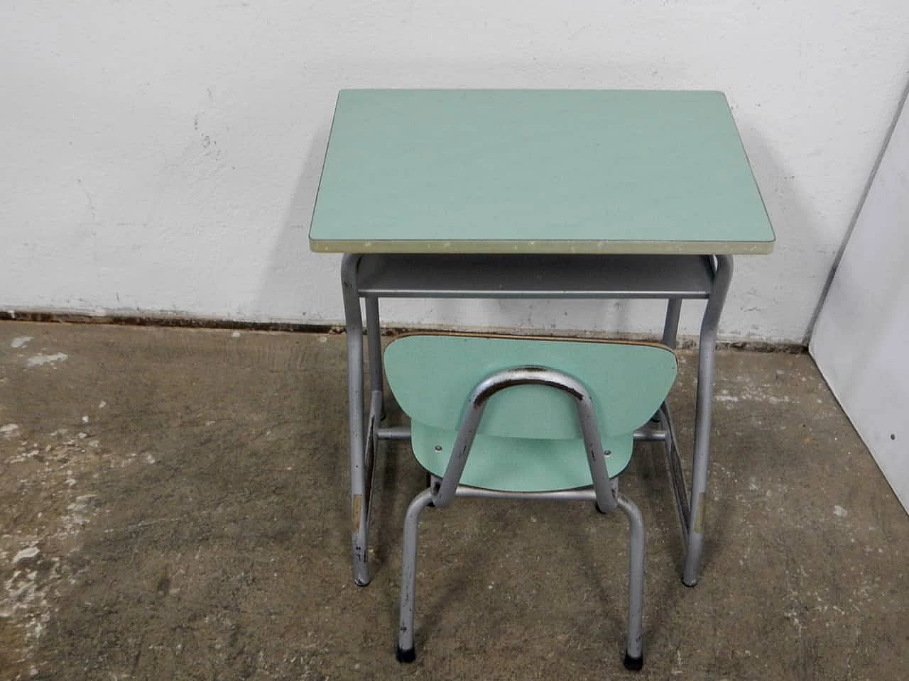 Formica and metal school desk with chair, 1970s 1