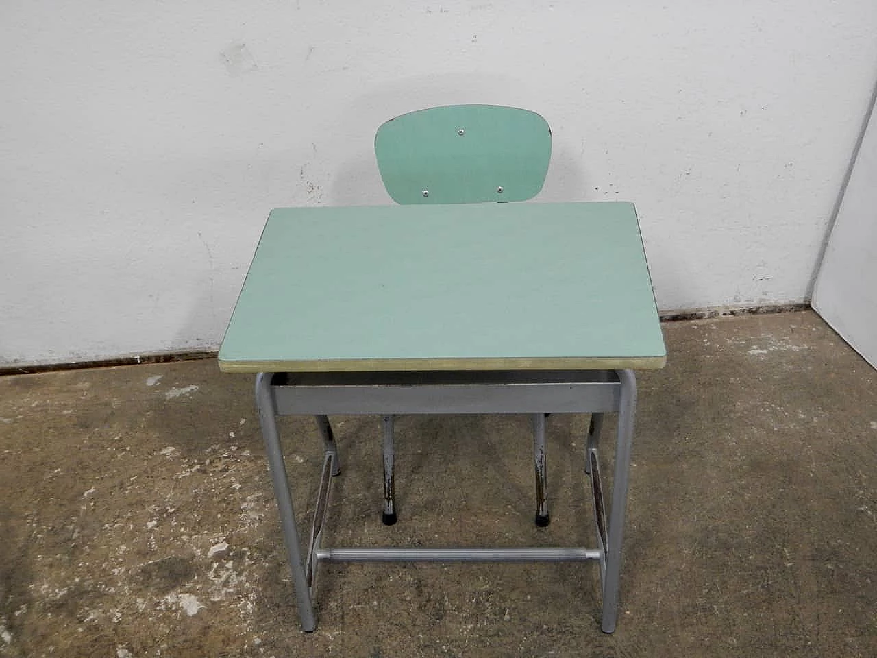 Formica and metal school desk with chair, 1970s 2
