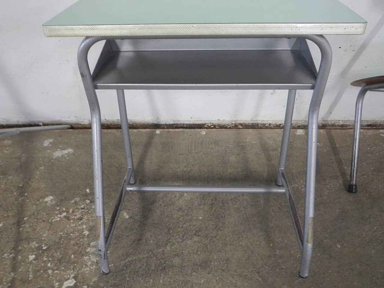 Formica and metal school desk with chair, 1970s 4