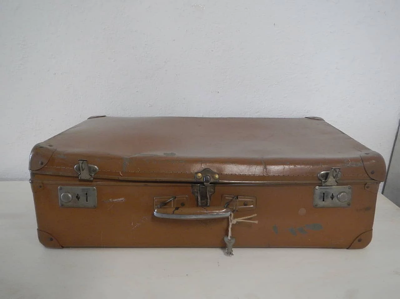 Cardboard, leatherette and metal suitcase, 1970s 1