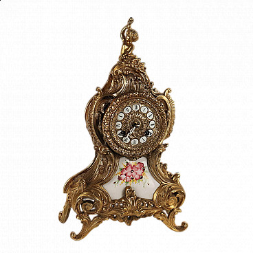 Orologio da tavolo stile Barocchetto in bronzo con inserto in ceramica