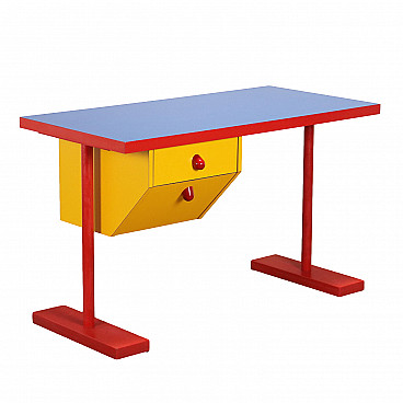Wooden desk covered in formica and enamelled metal, 1980s