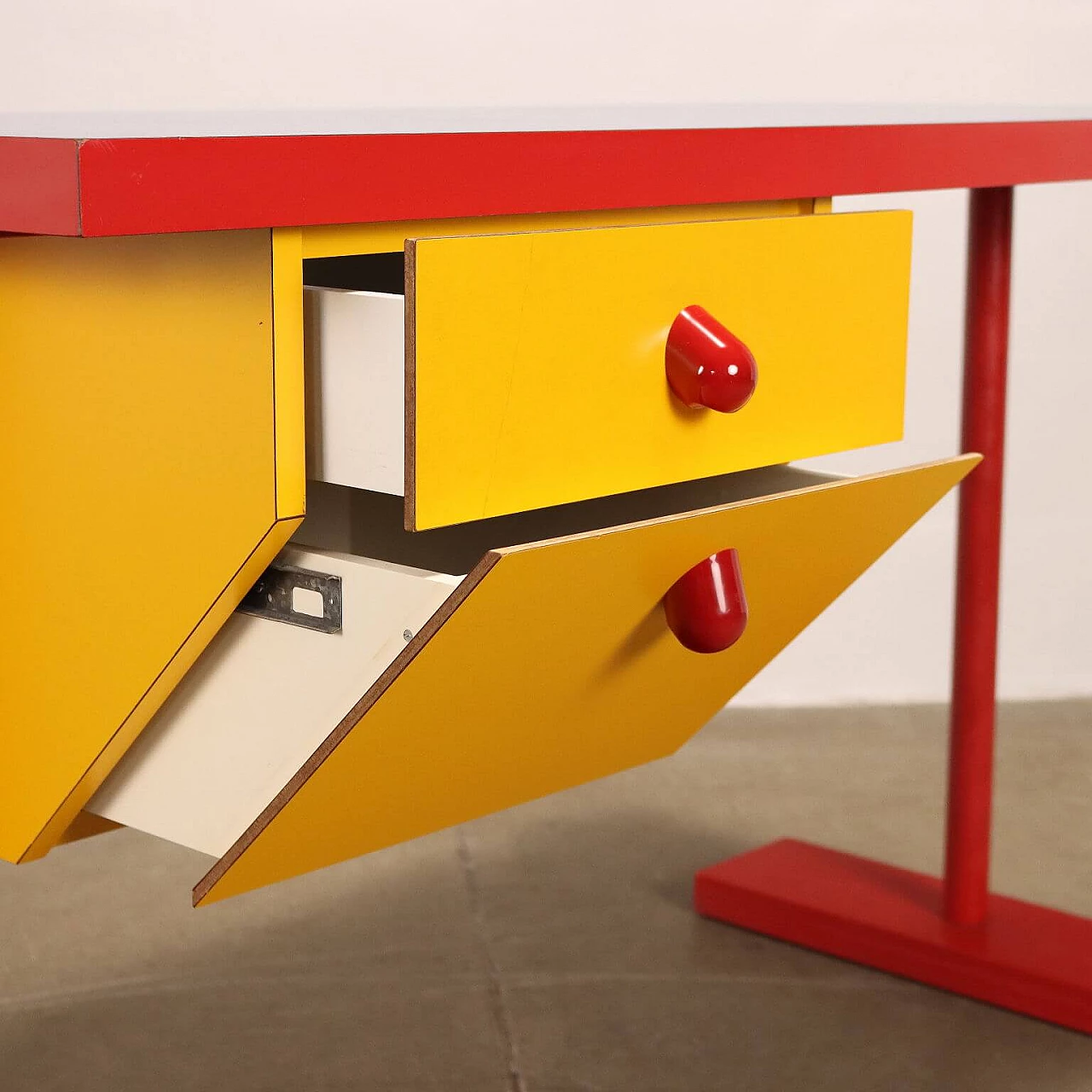Wooden desk covered in formica and enamelled metal, 1980s 3
