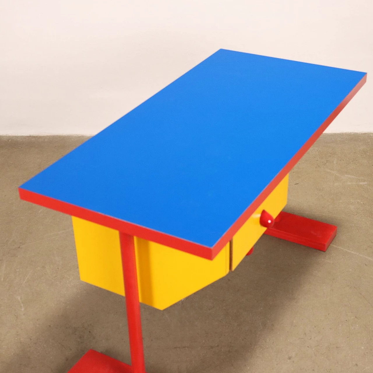 Wooden desk covered in formica and enamelled metal, 1980s 8