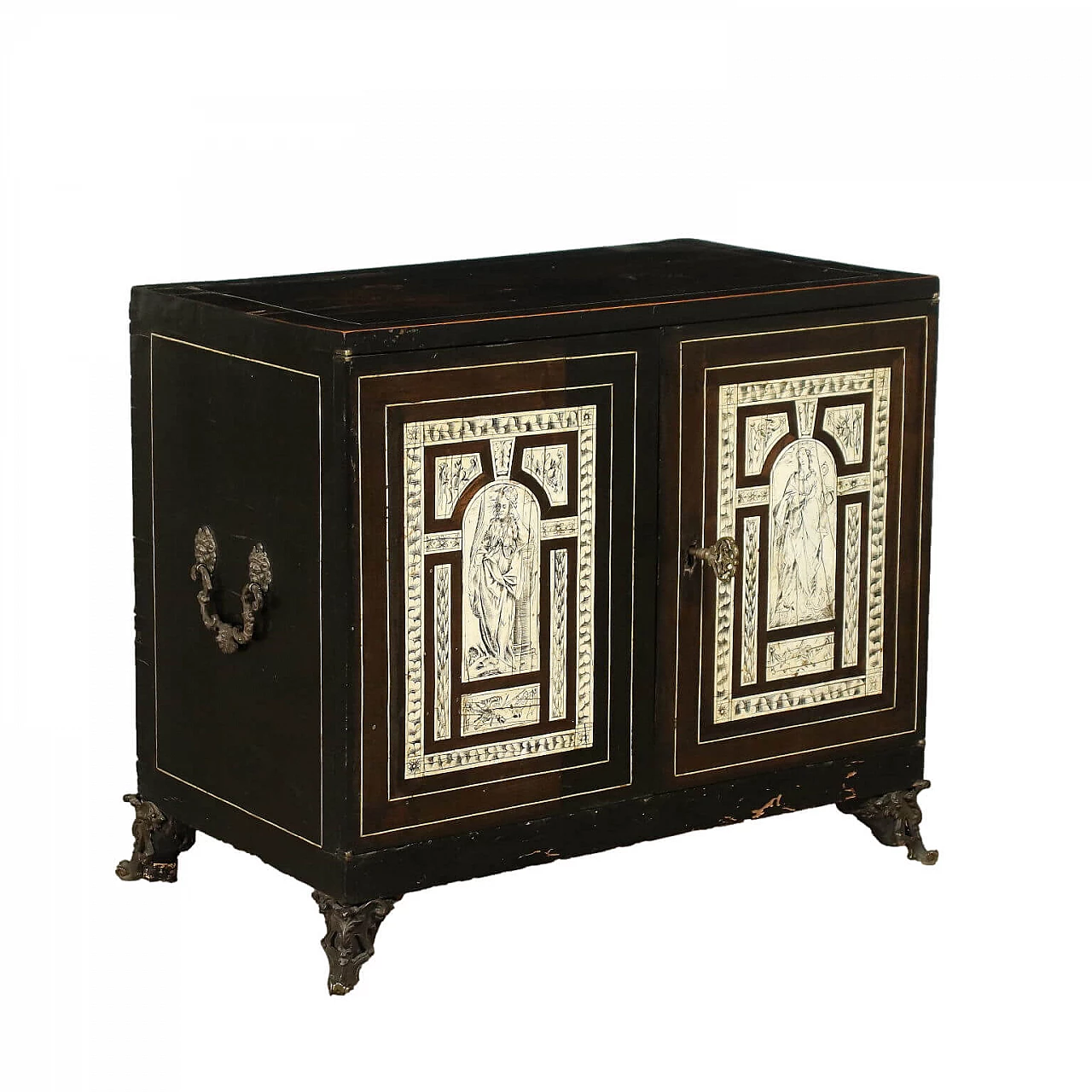Neapolitan cabinet in ebony and ivory with allegorical figures, 17th century 1