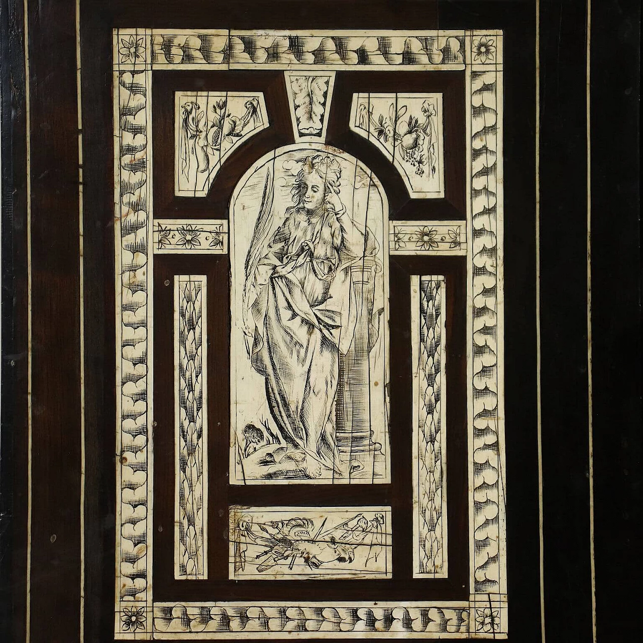 Neapolitan cabinet in ebony and ivory with allegorical figures, 17th century 4