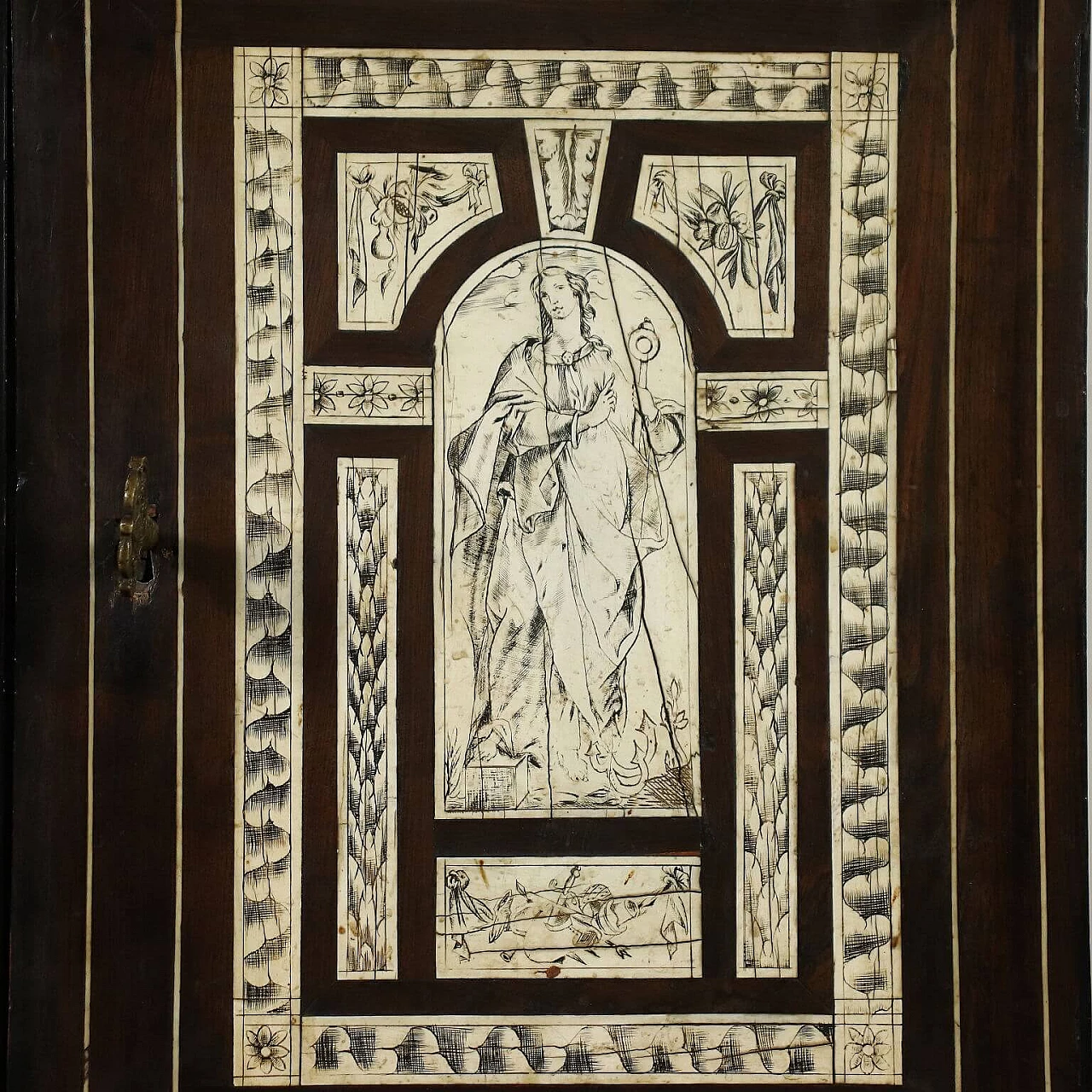 Neapolitan cabinet in ebony and ivory with allegorical figures, 17th century 5